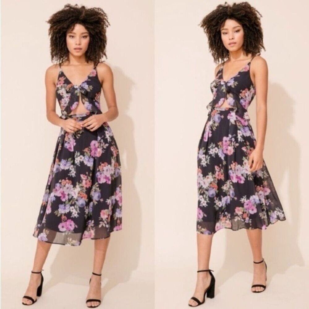 Yumi Kim Anthropologie Monaco Midi Dress Twilight Rose Floral Cutout XS